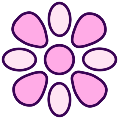 a pastel pink circle with petal shapes surrounding it, forming a symbol like a flower.